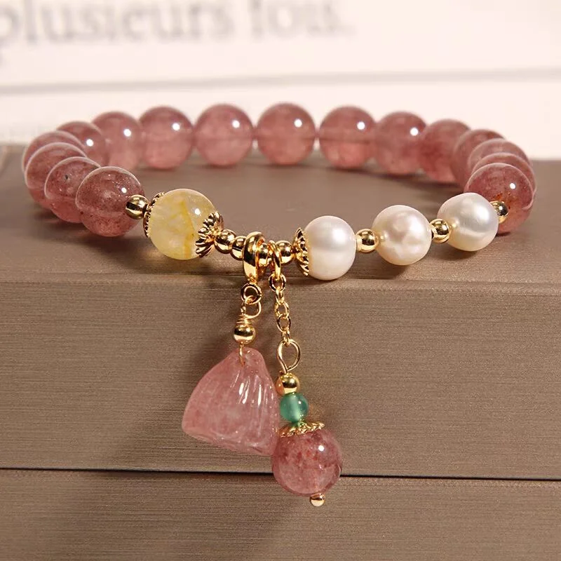 Strawberry Crystal Lotus Bracelet