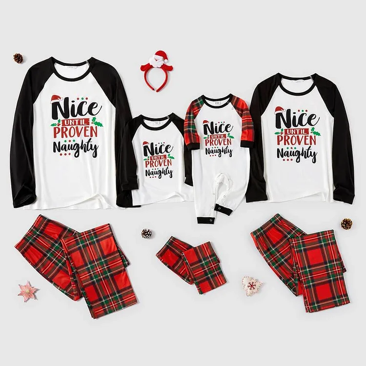 Christmas Letter Contrast top and Buffalo Plaid Pants Family Matching Pajamas Sets
