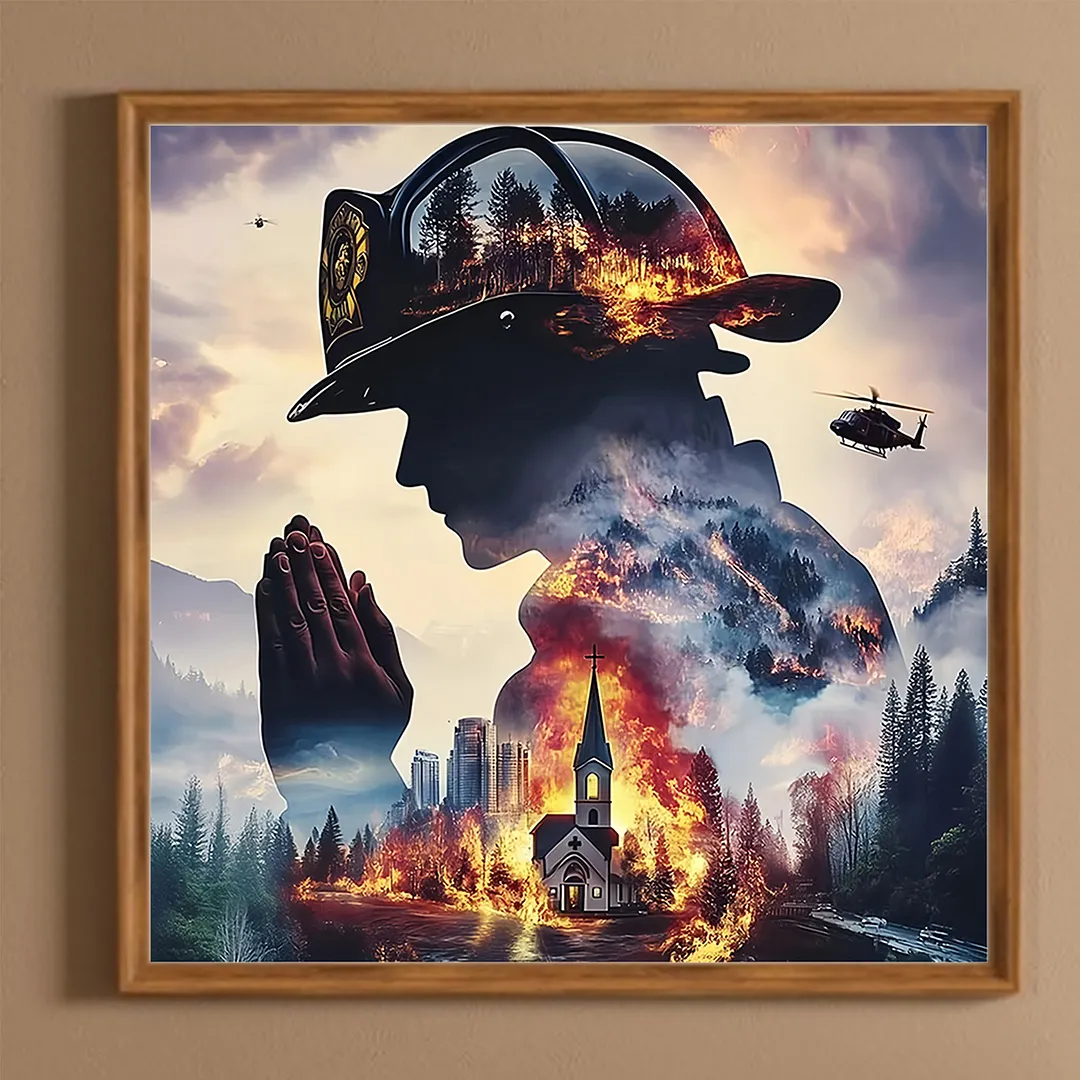 Firefighter Silhouette Full DIY 5D Round Drill Diamond Painting Kits for Adults/Beginners Gift Idea Home Decor Diamond Dots Paintings Picture Arts Craft 40x40cm