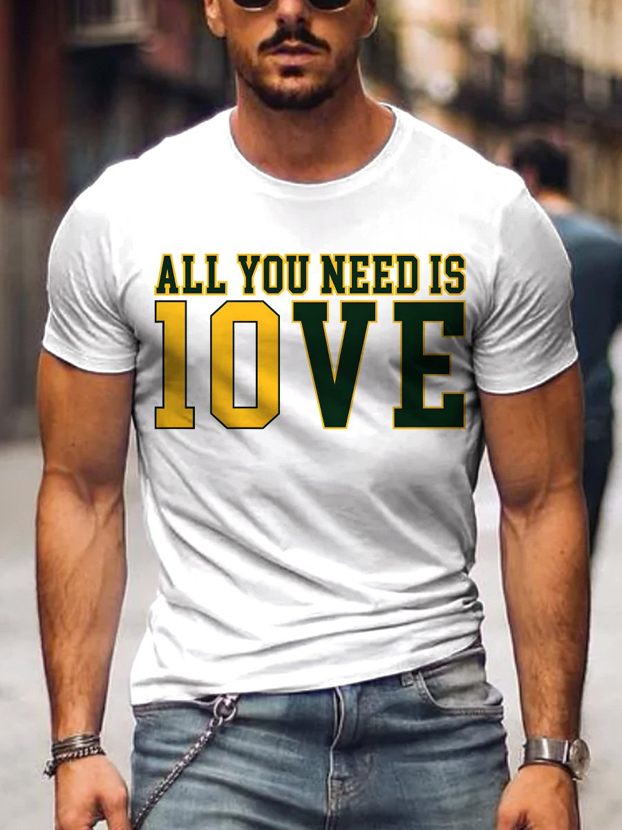 Men's Packers All You Need Is Love Football Print T-Shirt