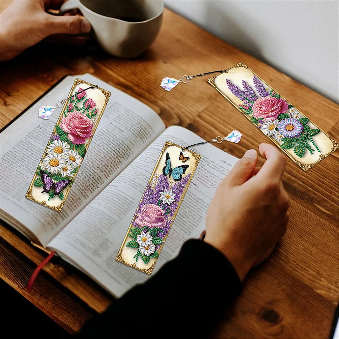 12Pcs Butterfly Flowers DIY Diamond Painting Bookmark for Adults Book Lovers