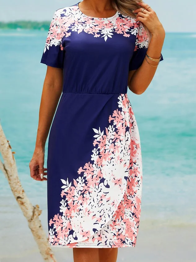 Short Sleeve Crew Neck Casual Dress
