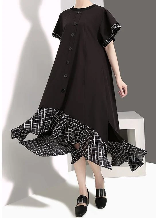 Loose cotton quilting clothes plus size Plaid Splided Loose Flare Sleeve Dress
