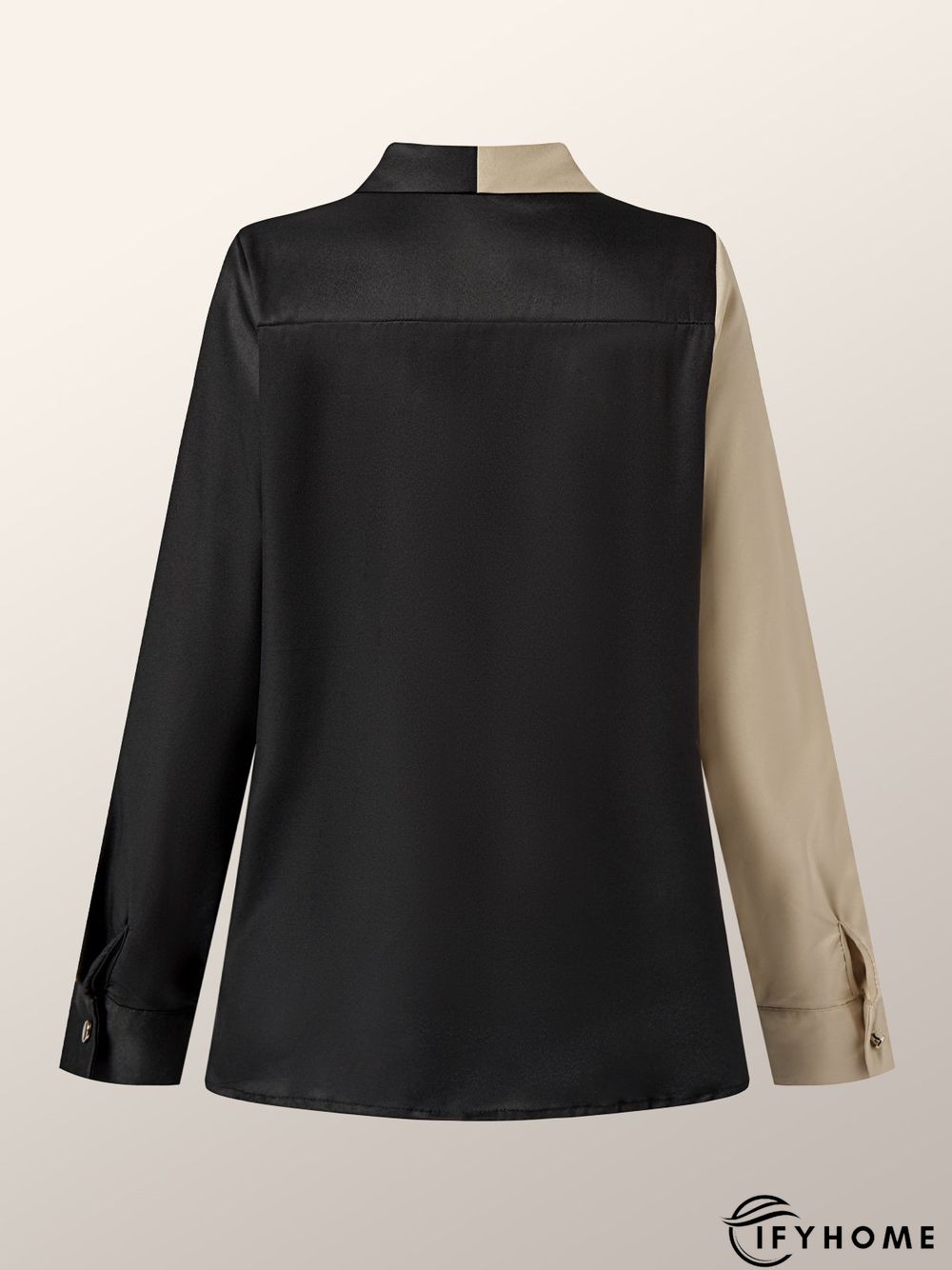 Shirt Collar Color-Block Long Sleeve Plain Blouse | IFYHOME