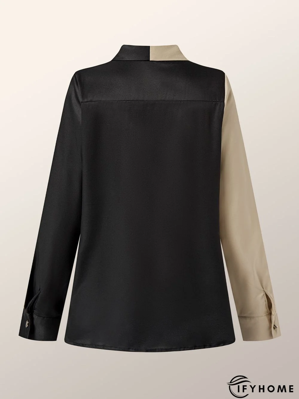Shirt Collar Color-Block Long Sleeve Plain Blouse | IFYHOME