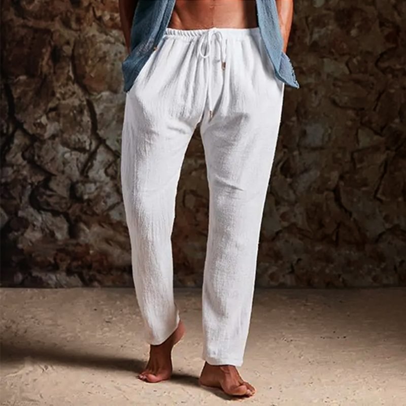 Men's Linen Simple Basic Elastic Waist Pencil Pants、、URBENIE