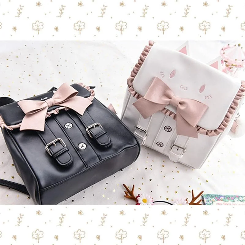 Black/White Kawaii Bow Kitty Backpack SP1812615