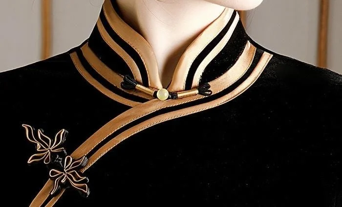 Chinese classic style, velvet fabric long Qipao