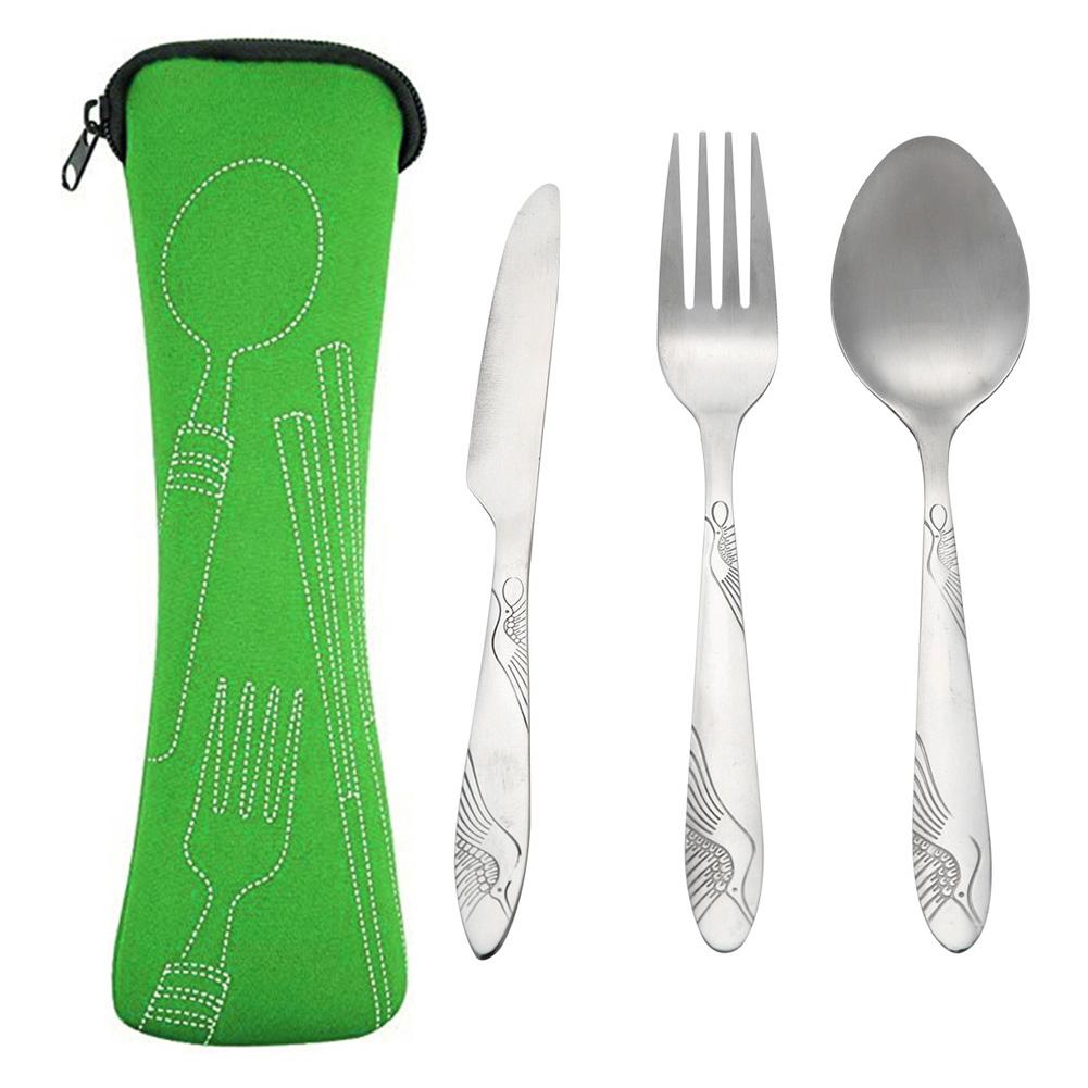 

4pcs Stainless Steel Portable Tableware Dinnerware Travel Camp Cutlery Set, Green, 501 Original