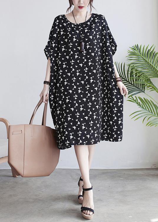 VCSHOES Black Butterfly Print Loose Spring Cotton Dress