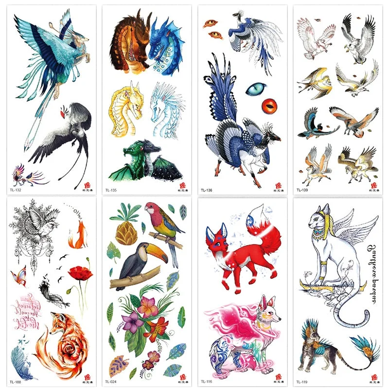 Animal and plant totem flower butterfly bird fox body arm waterproof men and women healthy natural temporary tattoo stickers