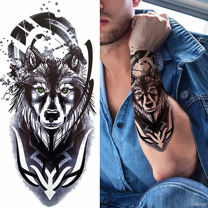 Wolf Tiger Manipulator Temporary Tattoo Sticker Waterproof Skull Flower Compass Eagle Deer Body Arm Sleeve Fake Totem Women Man