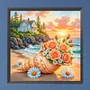 Roses en conque kits d&rsquo;art en diamant &agrave; perceuse carr&eacute;e 5D en forme de maison, id&eacute;es cadeaux pour adultes/d&eacute;butants, d&eacute;corations murales &agrave; points de diamant, peintures art et arts illustr&eacute;s, kits de peinture &agrave; strass en cristal en diamant 13,78x13,78 pouc