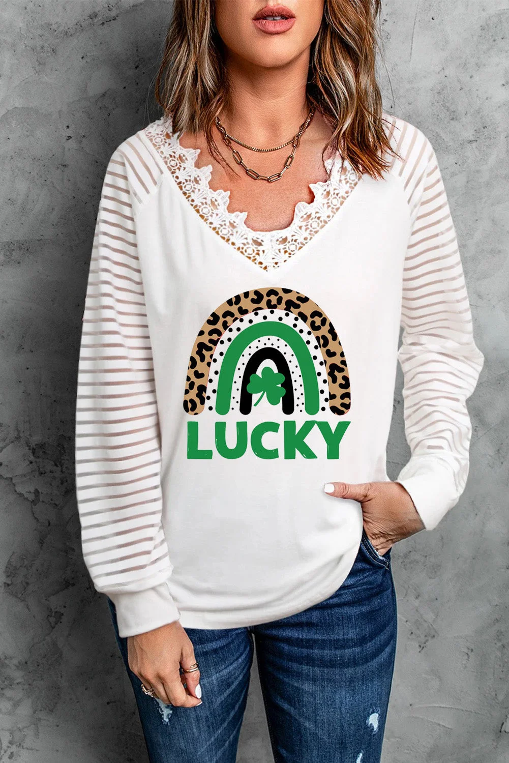 St. Patrick's Day Clover Print Long Sleeve Sweatshirt-elleschic