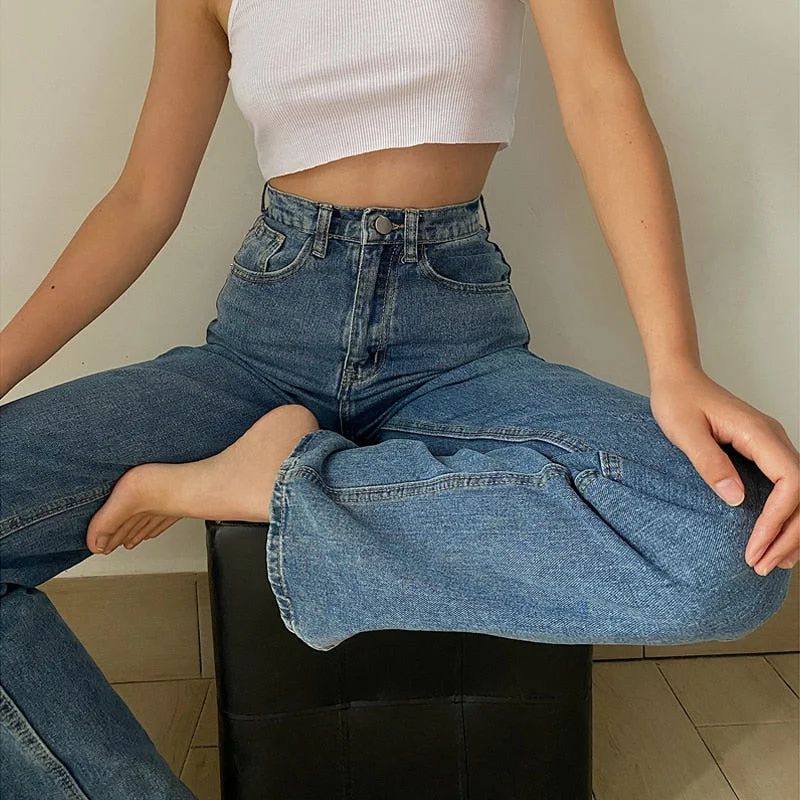 Toppies 2021 Woman Long Jeans 115 cm High Waist Overlength Jeans Side Split Denim Pants Female Trousers