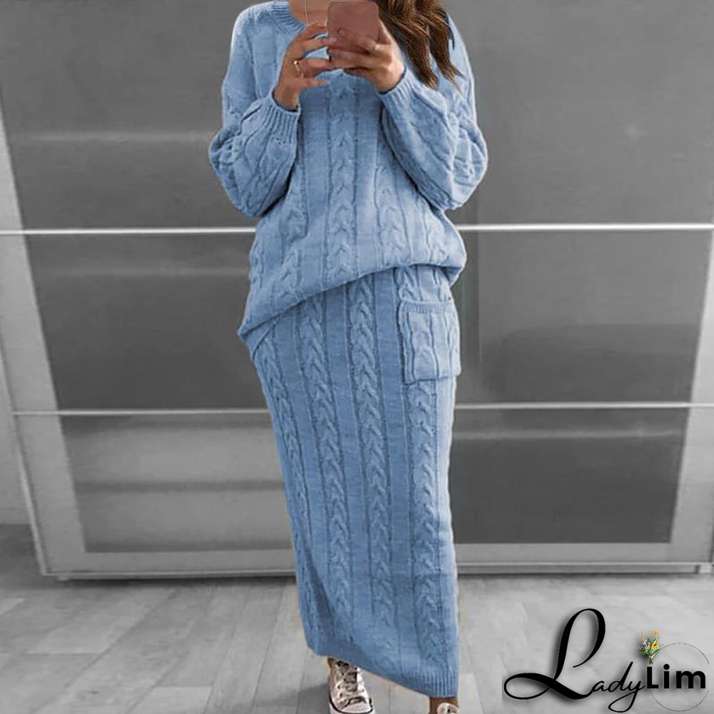 Autumn and winter women's fashion twist sweater suit set