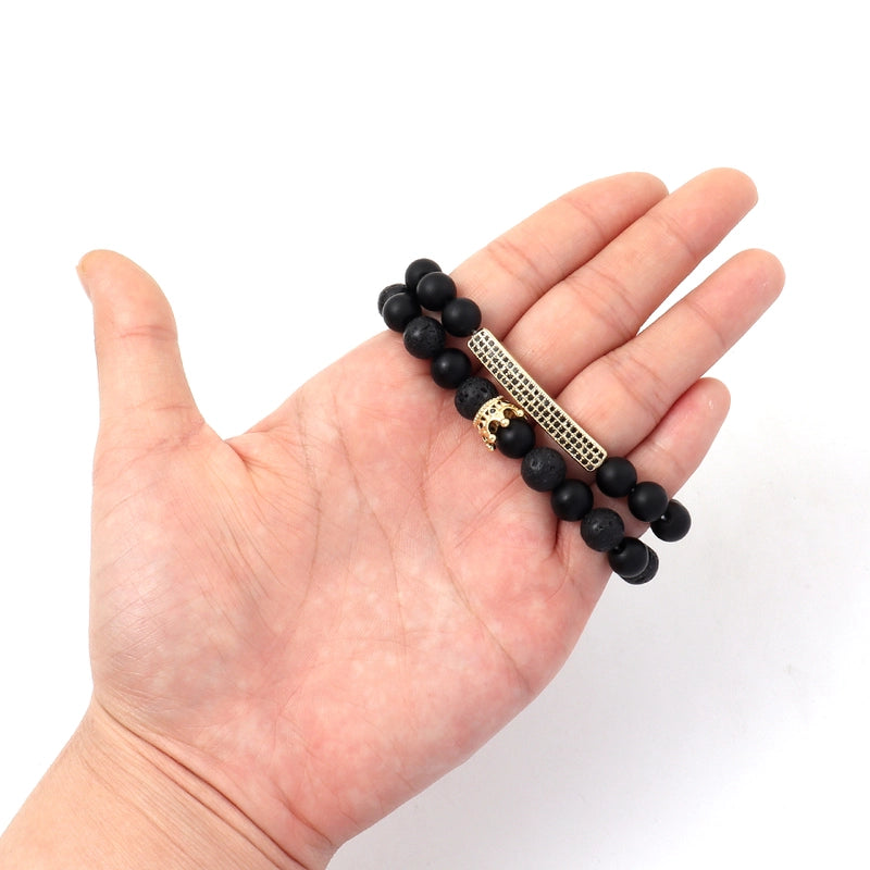 Minimalist Classic Style Commute Crown Rectangle Copper Beaded Men’s Bracelets