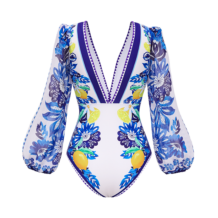 Long-sleeves Lemon and Creative Pattern Print One Piece Long-sleeves Lemon and Creative Pattern Print One Piece