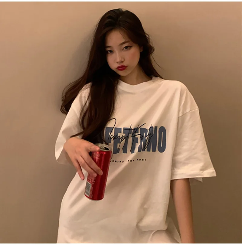 Uveng Uveng T-Shirt Women's Spring And Summer 2024 New Korean Version Hong Kong Flavor Retro Print Student Long Top Bottom Shirt