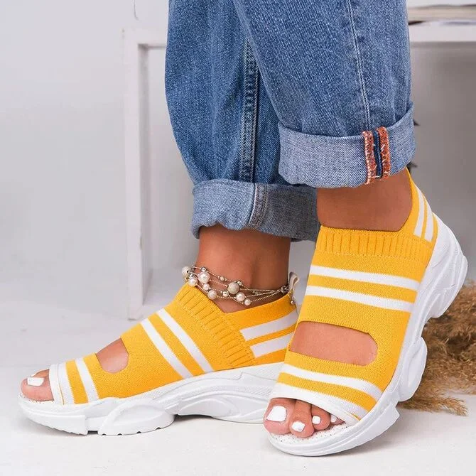 Summer Women Sandals Open Toe Wedges Platform Ladies Shoes Knitting Lightweight Sneakers Sandals Big Size 35-43 Zapatos Mujer