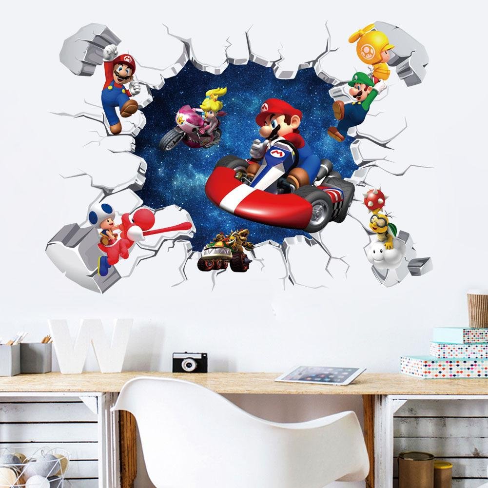 Super Mario Wall Stickers Smashed Background Wall Decoration Kids Bedroom Decor