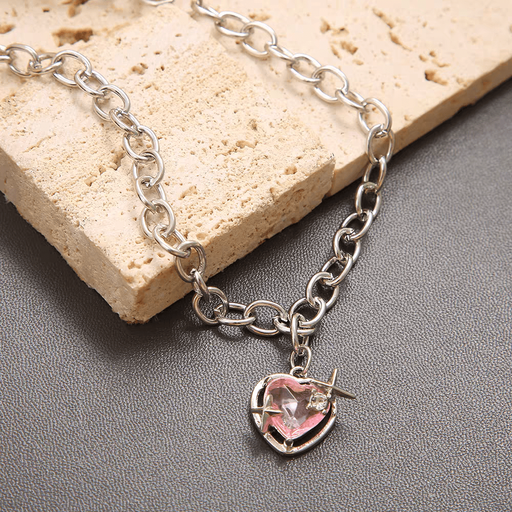 Pink Heart Star Necklace Earrings Set