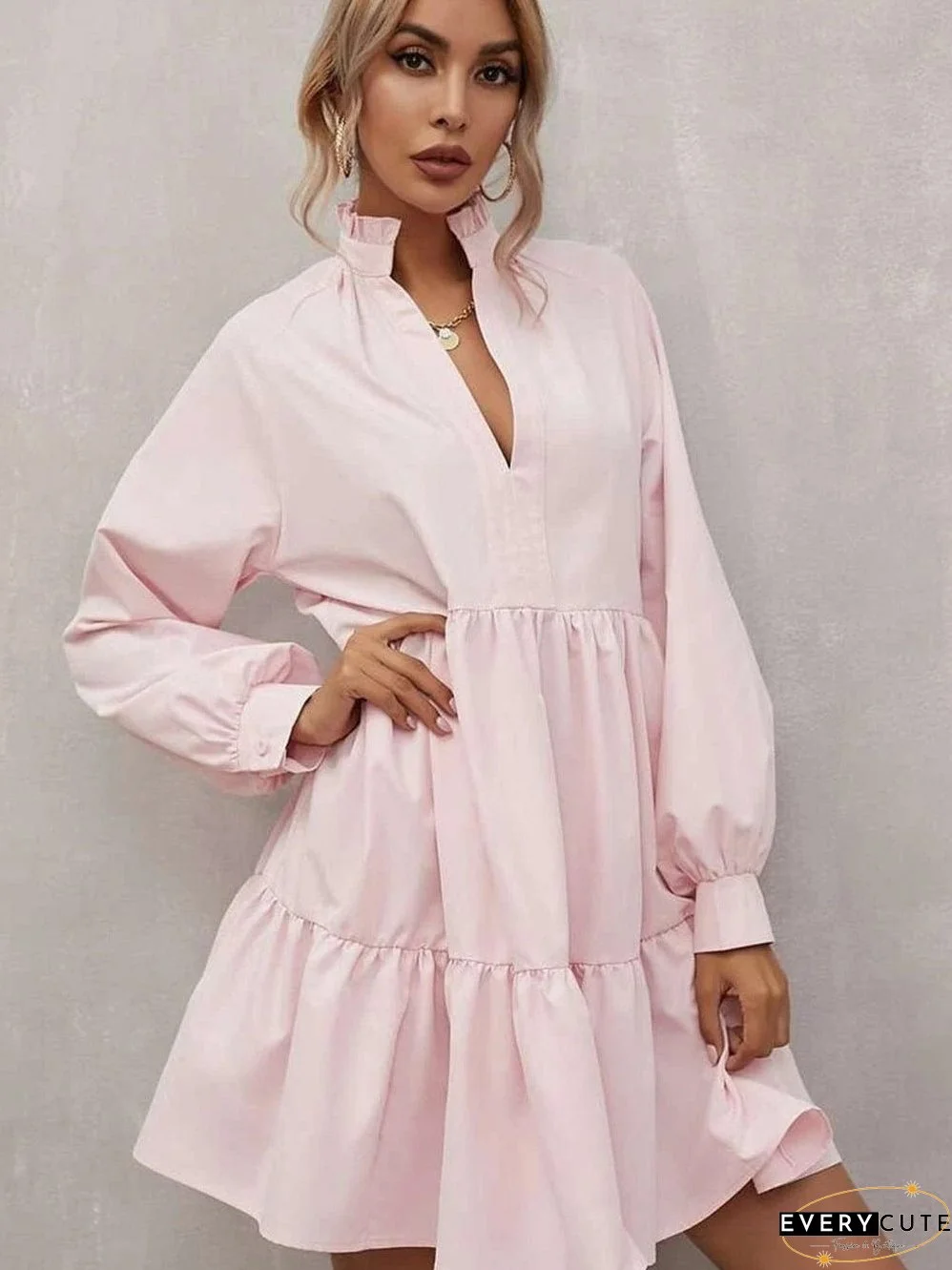 Stand Collar Mini Dress
