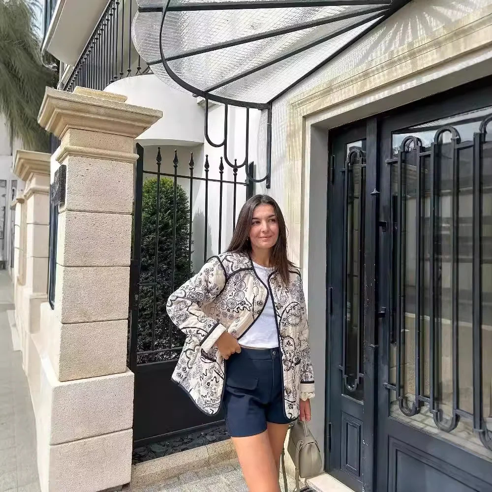 Nigikala Nigikala Women's Explosive Printed Long-Sleeved Cotton Coat