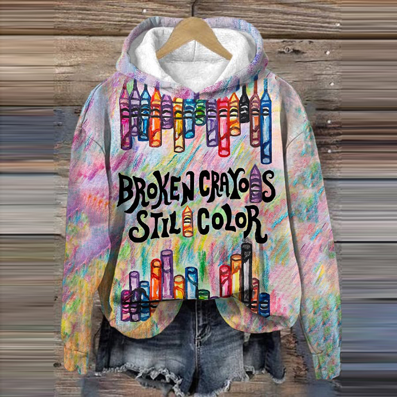 Comstylish Broken Crayons Still Color Print Hoodie