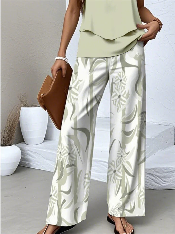 Women's Sleeveless Square Collar Floral Printed Casual Set