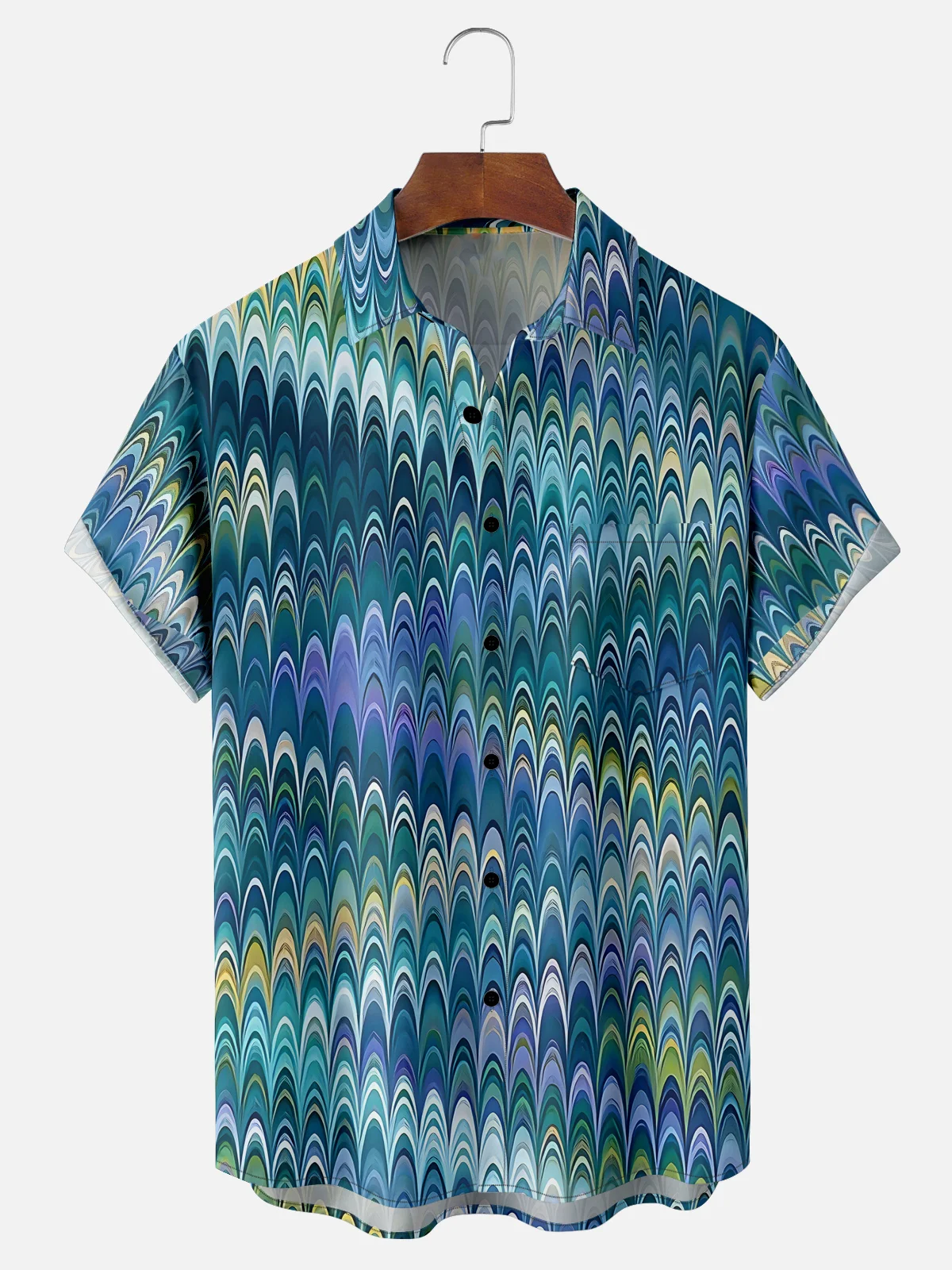 Moisture-wicking Abstract Art Chest Pocket Hawaiian Shirt PLUSCLOTHESMAN