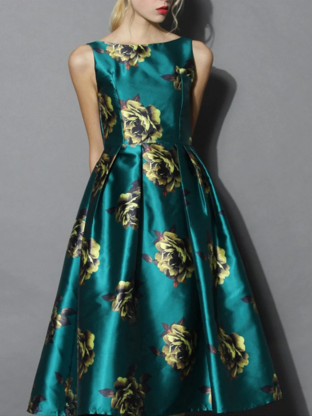 Printed Graphic Prom Elegant Midi Dress