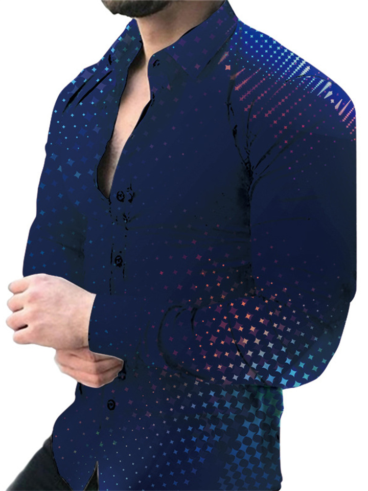 Spring new men's digital printing shirt casual long-sleeved lapel cardigan Slim shirt