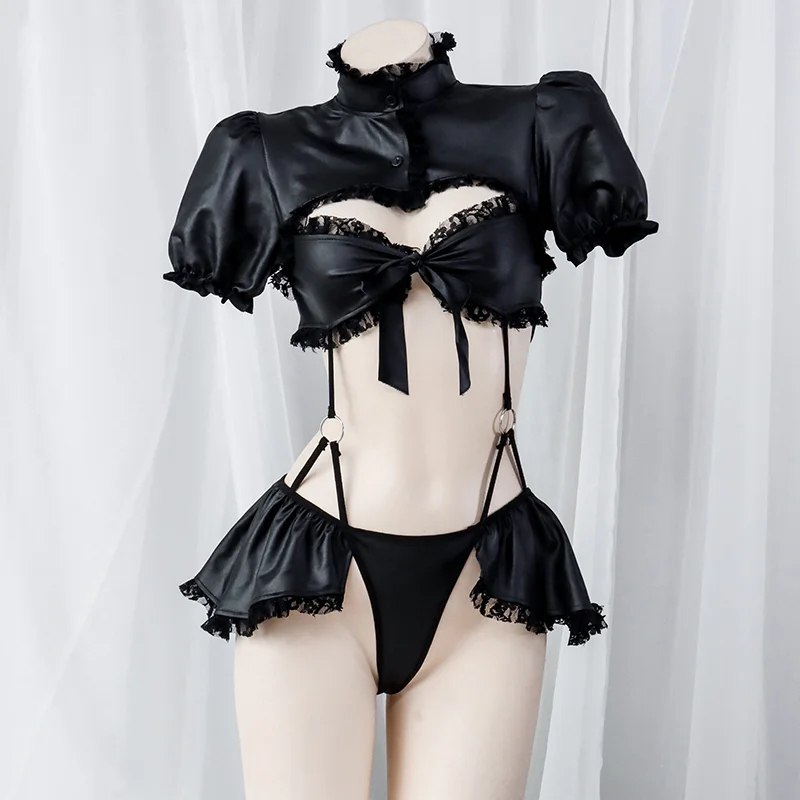 Gothic Leather Backless Hollow Out Lace Bodysuit Lingerie SP19070