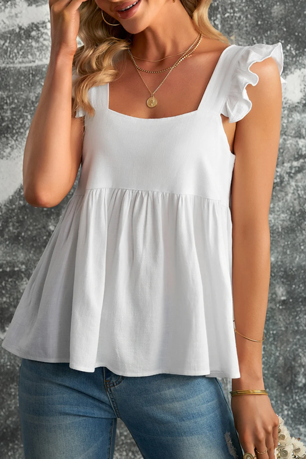 White Flutter Shoulder Babydoll Top | IFYHOME