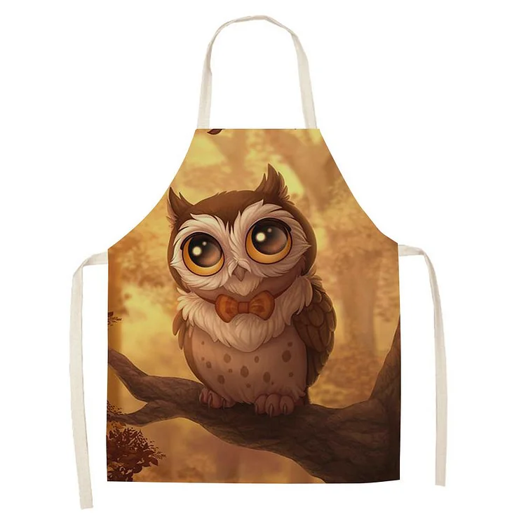 Waterproof Linen Kitchen Apron -owl