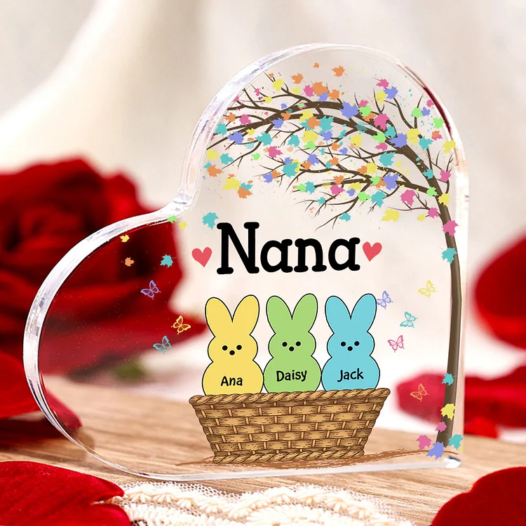 3 Names-Personalized Acrylic Heart Keepsake Custom Names Bunny Acrylic plaque  Ornaments Gifts for Mum/Nan/Nana