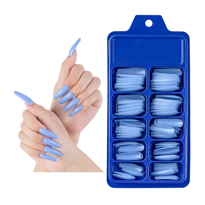 Boutique 100 Pieces Small Blue Box Solid Color Full Stickers Fake Nails Nail Patch Nail Piece White Transparent Coffin Nail