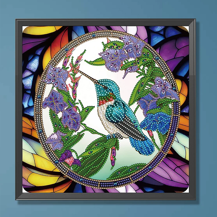 大判ステンドグラス Hummingbird ハミングバードと蘭グラスマスターズ社 大判ステンドグラス Hummingbird ハミングバードと蘭グラス