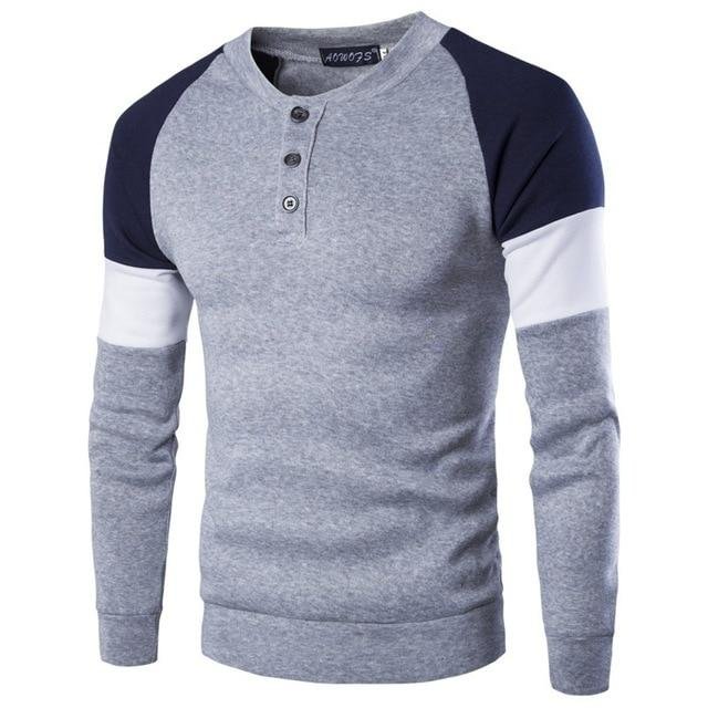 Men Long Sleeve Cotton Casual Solid Color Slim Fit Sweater Top
