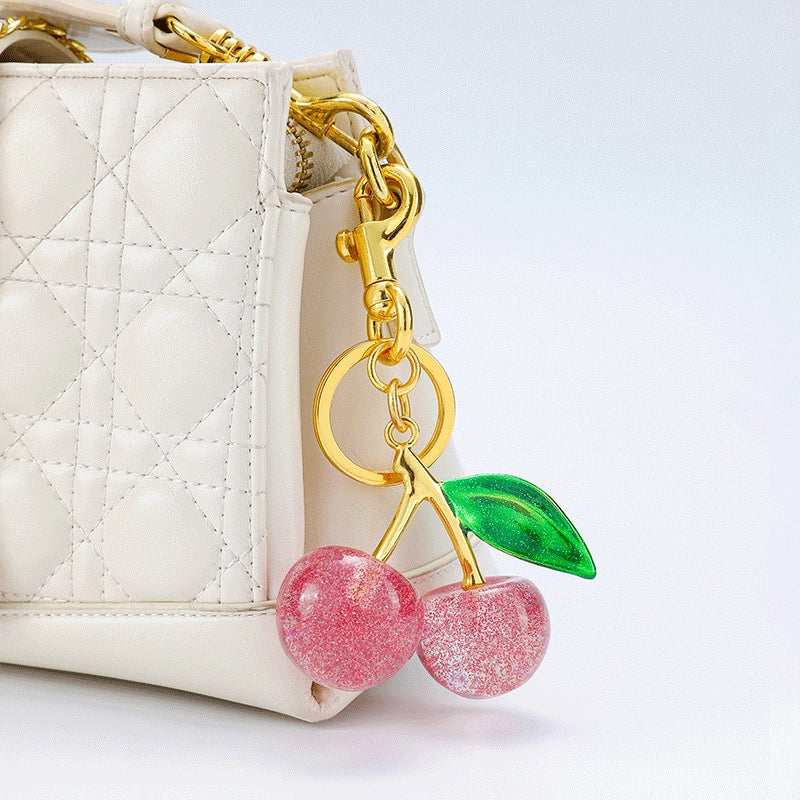Minimalist Cherry Resin Unisex Bag Pendant Keychain