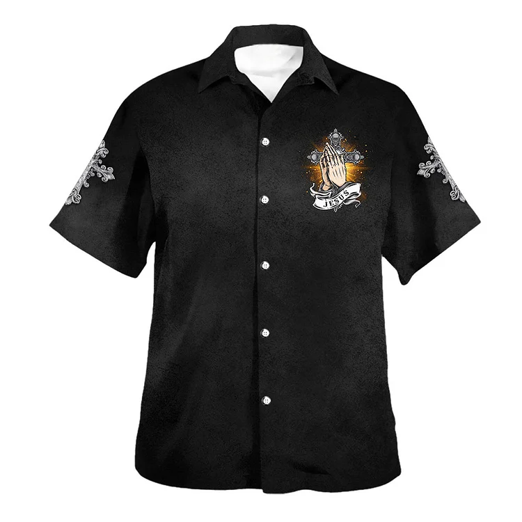 BrosWear Jesus Cross Casual Short Sleeve Shirt