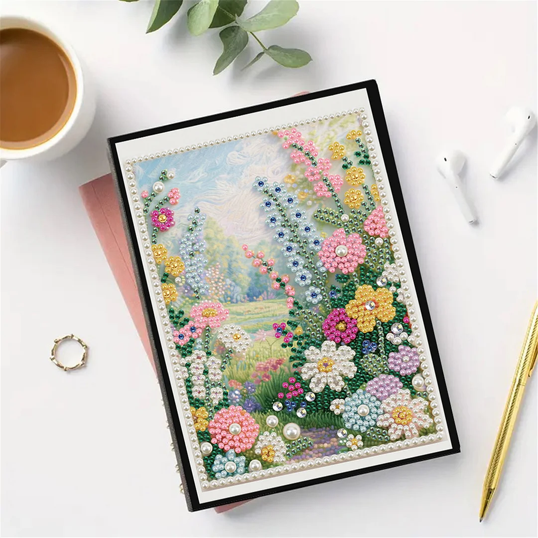 Summer Forest Partial Pearl DIY 50 Pages A5 Diamond Painting Notebook Special Shaped Diamond Art Diary Book Kits Wireless Strip 5D Crystal Art Paintings Sketchbook for Art Drawing