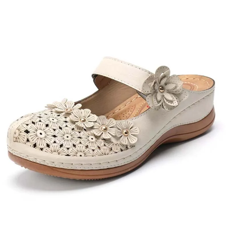 Women Sandals Slip On Summer Sandals For Women Wedges Shoes Retro Heels Sandals Flowers Platform Summer Shoes Sandalias Mujer