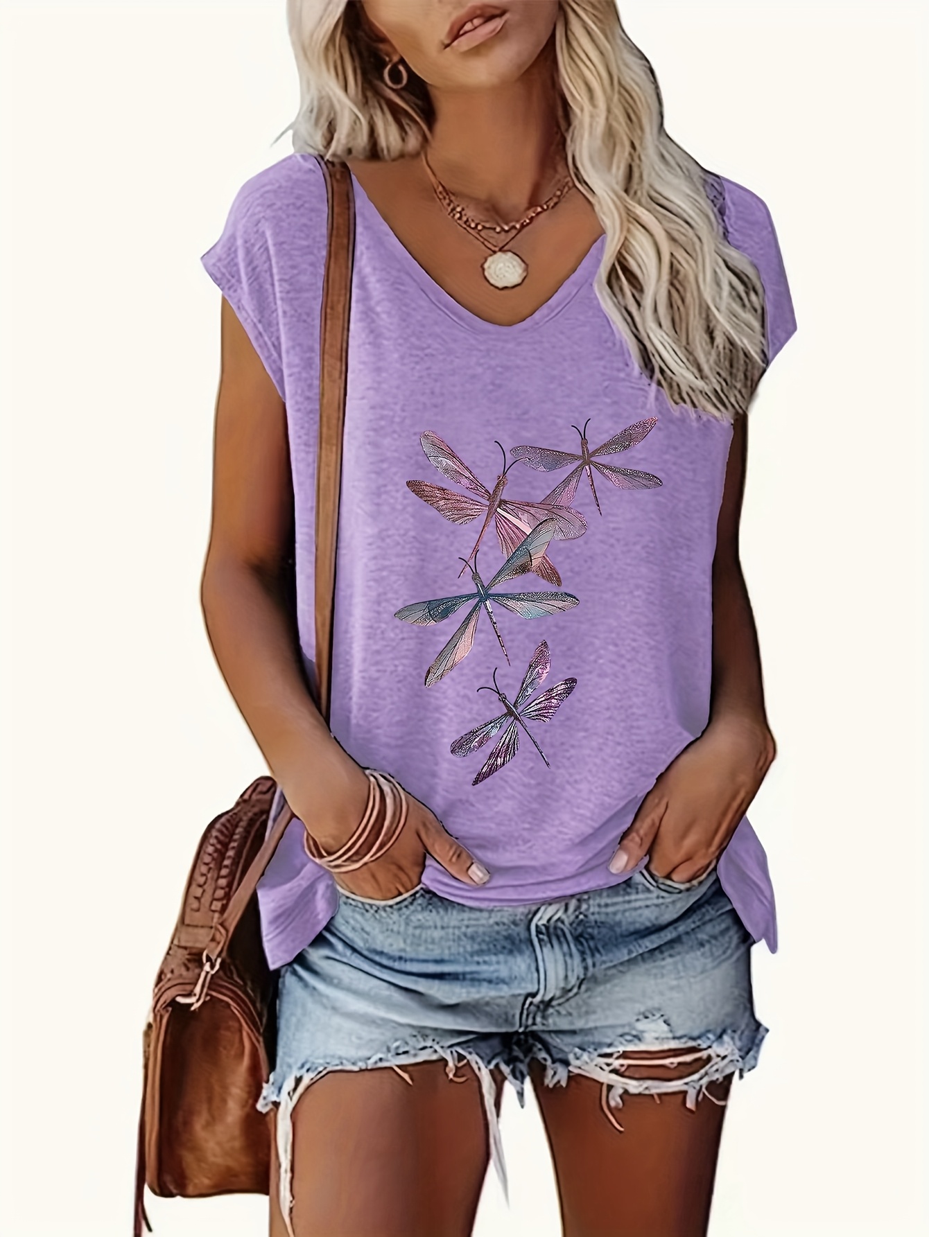 Women's Casual V-Neck Sleeveless Vest, Dragonfly Printed, Animal Pattern Spring And Summer Fashion Clothing, Outdoor Clothing | Natural Style Fashion | Translucent Material | IFYHOME