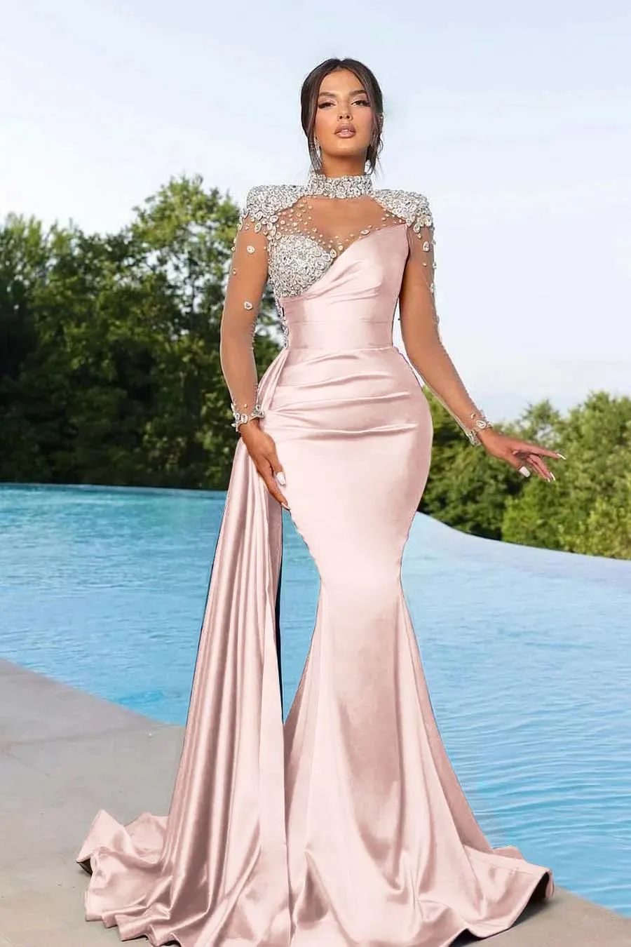 Sexy purple Mermaid Satin Long Prom Dresses Side Slit Long Evening Gowns     fg2999 main image 0