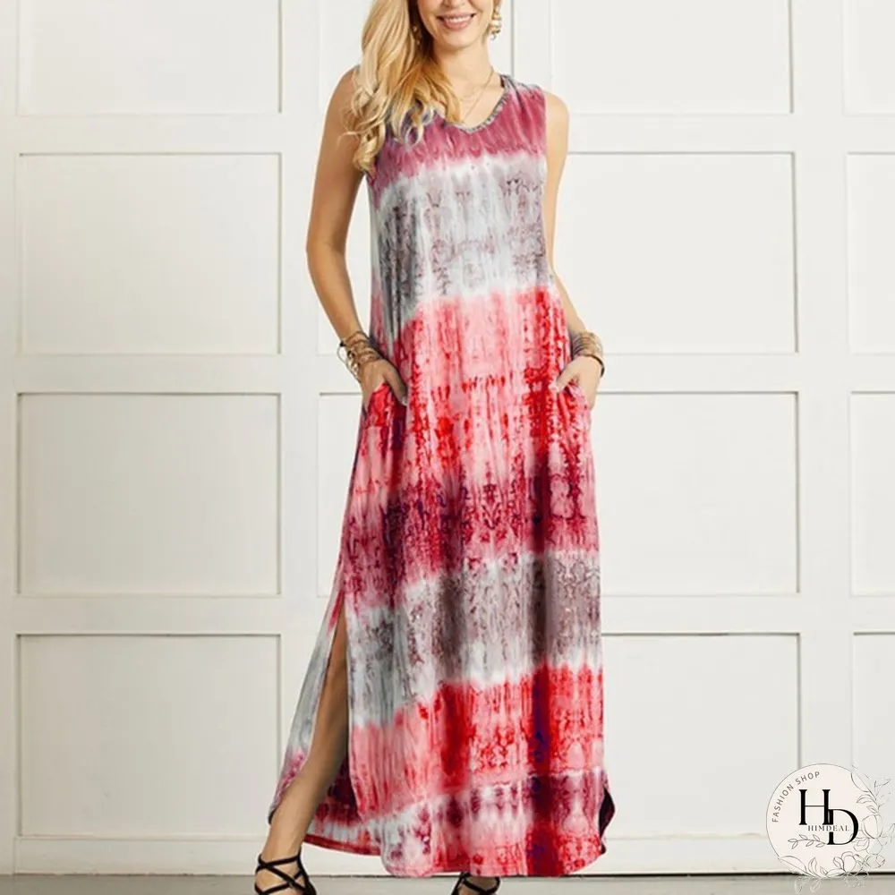 XXS-5XL Womens Boho Sleeveless Maxi DressSummer Casual Loose Tie dye printingLong Sundress