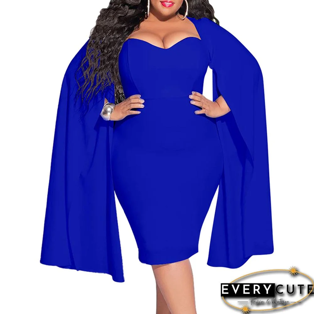 Blue Cloak Style Plus Size Bodycon Dress