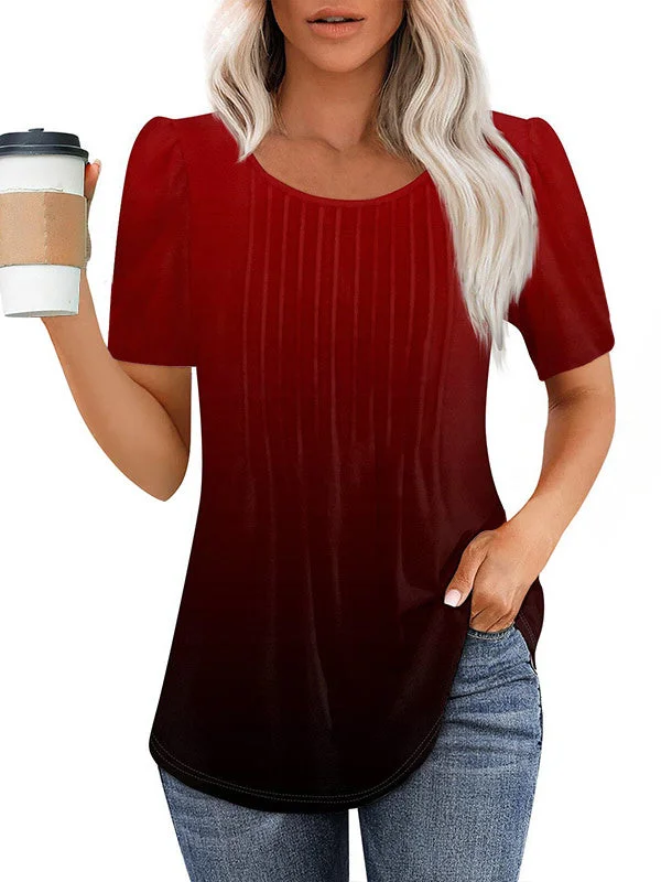 Women's Short Sleeve Scoop Neck Floral Printed Graphic Tops