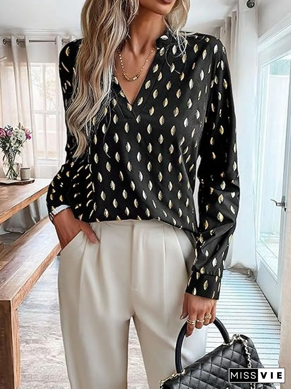 Trendy Long Sleeve Print Top